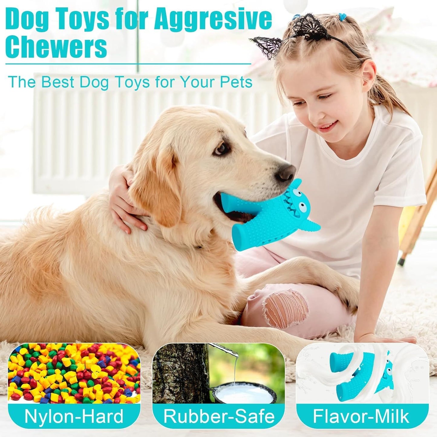 Jouets couineurs pour chiens pour mâcheurs agressifs, jouet à mâcher interactif durable pour petits chiens, jouets de nettoyage des dents en caoutchouc naturel pour chiots