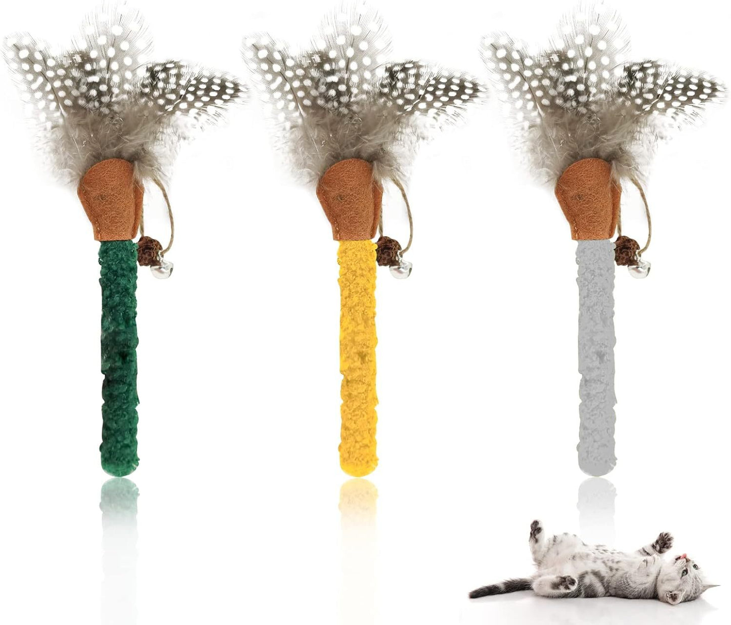 Palitos para masticar para gatos, juguetes para masticar con hierba gatera, divertidos juguetes con plumas de gato, palitos Silvervine para gatos, Limpieza de dientes, masticar y relajarse