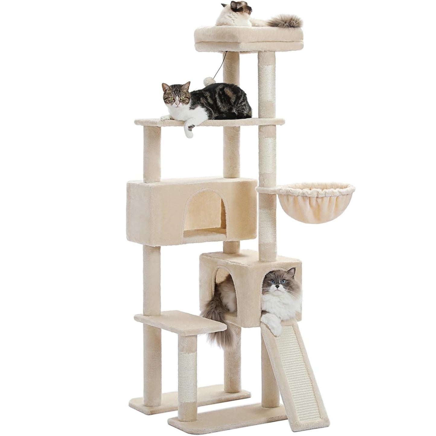 Arbre à chat à plusieurs niveaux de 60,62 pouces pour chats d'intérieur avec griffoir recouvert de sisal, condo confortable pour chat, perchoir supérieur rembourré pour chats d'intérieur