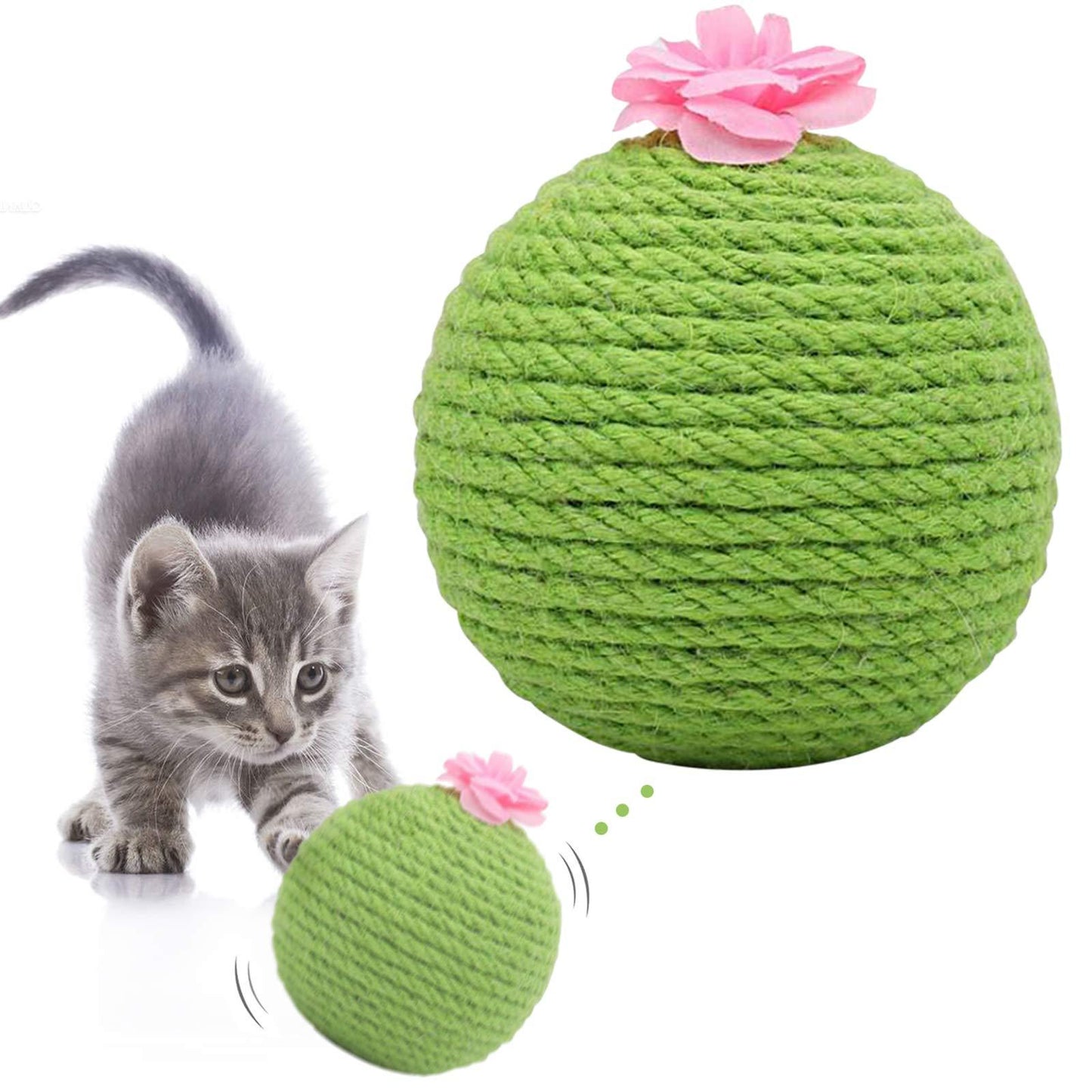 Boule à gratter interactive en forme de cactus pour chat, jouet à l'herbe à chat, grattoir en sisal naturel, tour d'arbre pour chat, jeu d'intérieur, chasse, exercice 