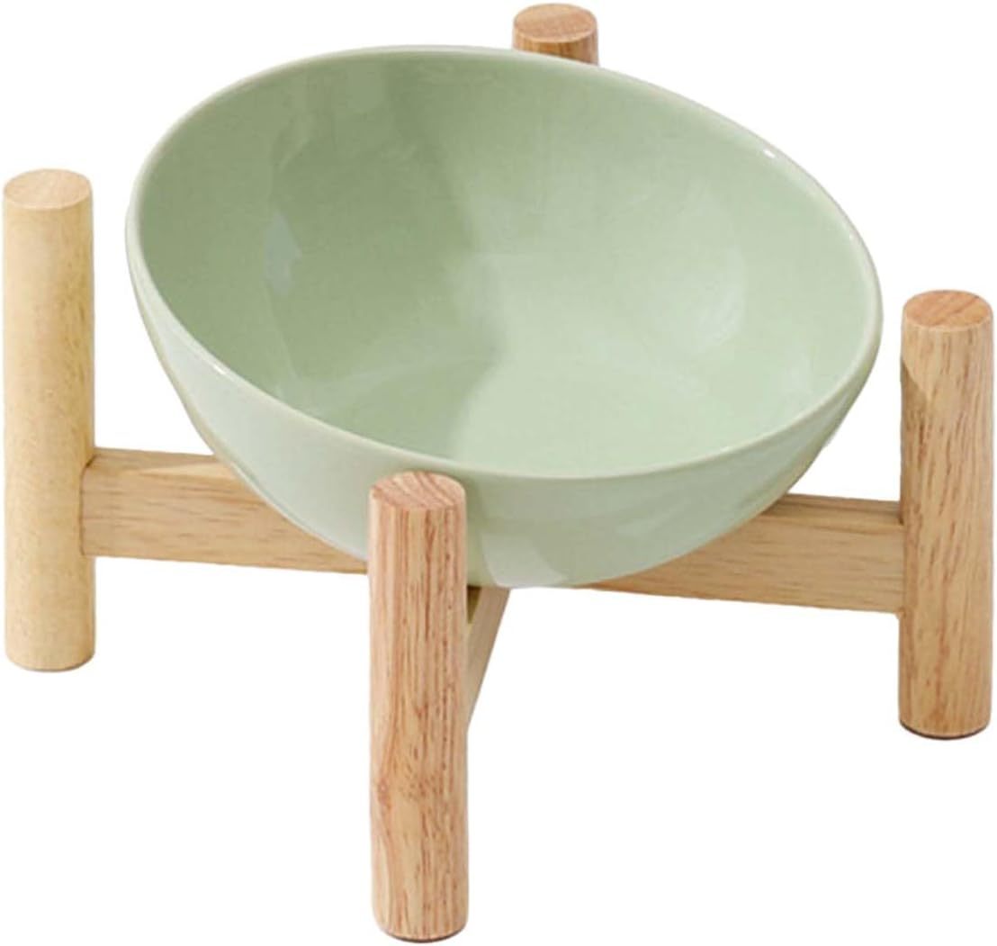 Elevated Raised Bowl For Indoor Cats, Cat Basic Bowls Dish With Wooden Stand For Water And Food, Ceramic Raised Bowl, Anti-Slip And Easy To Clean, Dopamine Colour