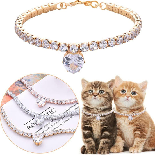 Bling Rhinestones Heart Shaped Cat And Dog Necklace Pet Gem Necklace Cat And Dog Rhinestone Collar Supplies