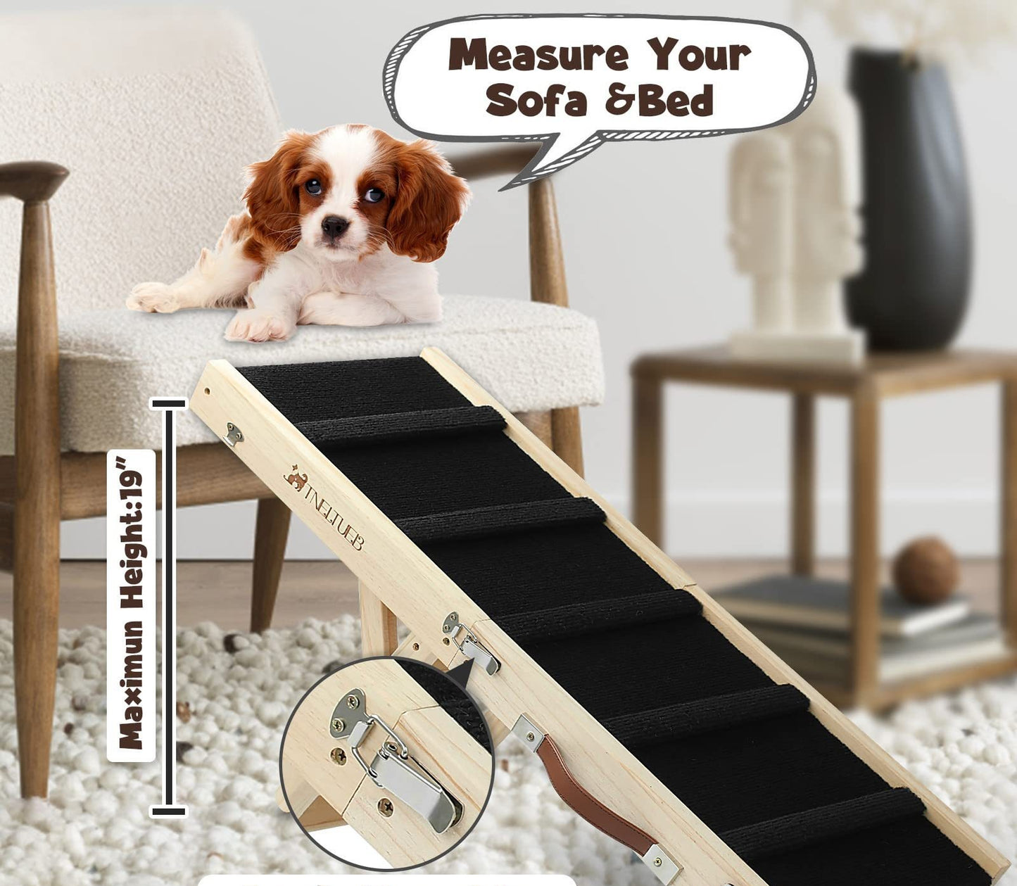 Rampa antideslizante portátil plegable de la escalera del perro del animal doméstico ajustable de madera