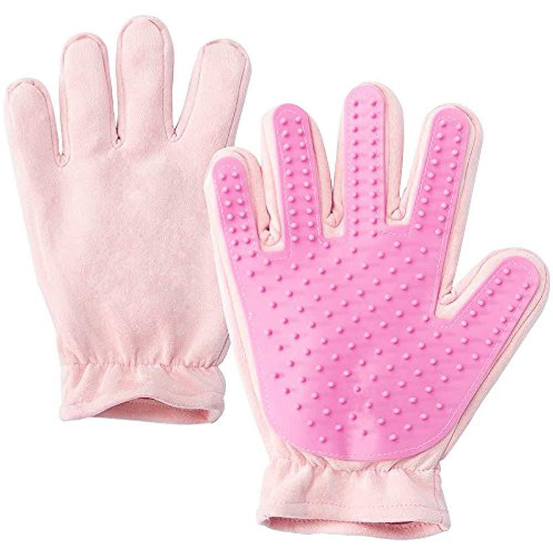 Suede Pet Five Finger Gloves Bath Massage Float Hair Cleaning Comb Hair Cat Petting