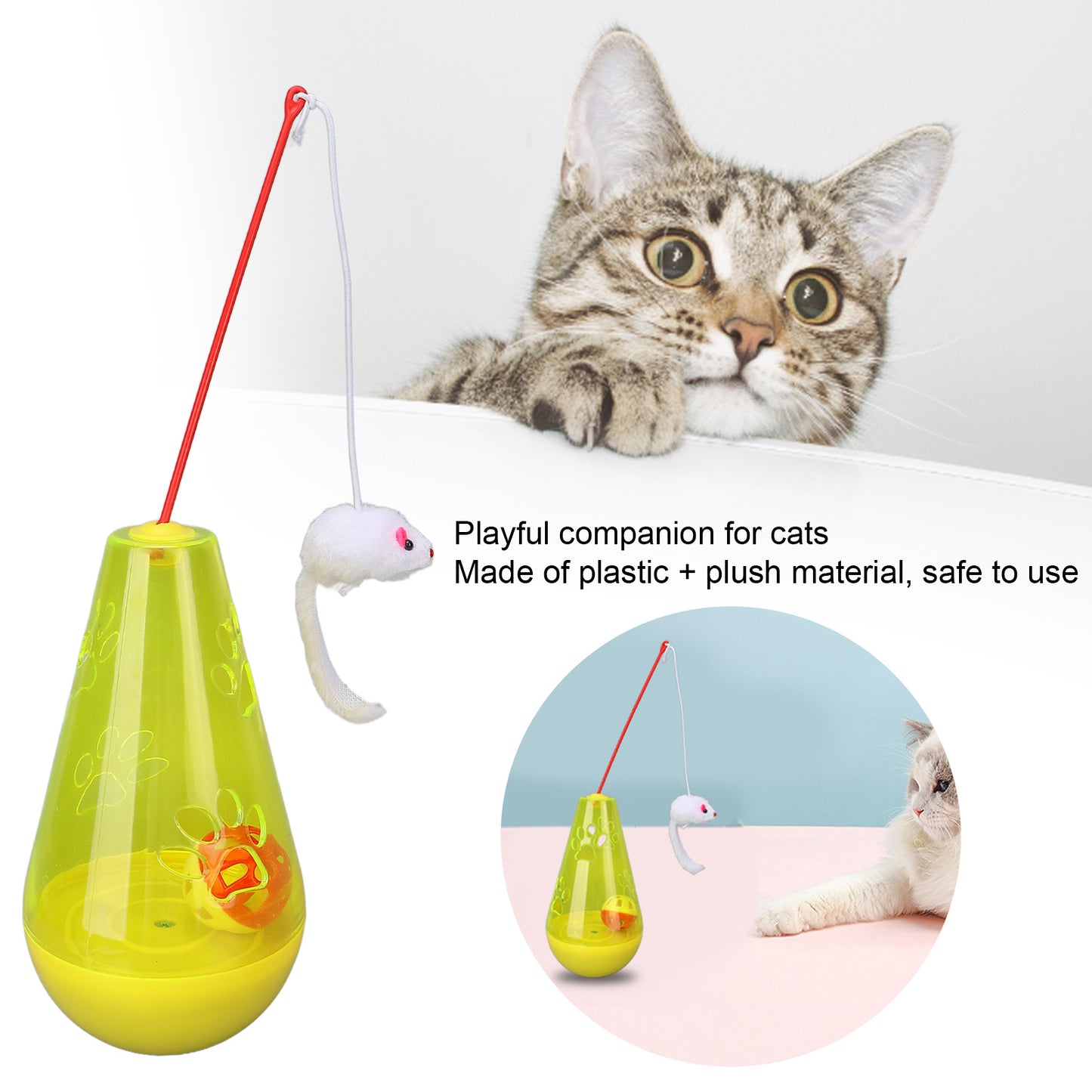 Cat Toy Cat Built In Bell Ball Interactive Snack Toy With Plush Mouse Cat Stick For Indoor Cats Kittens