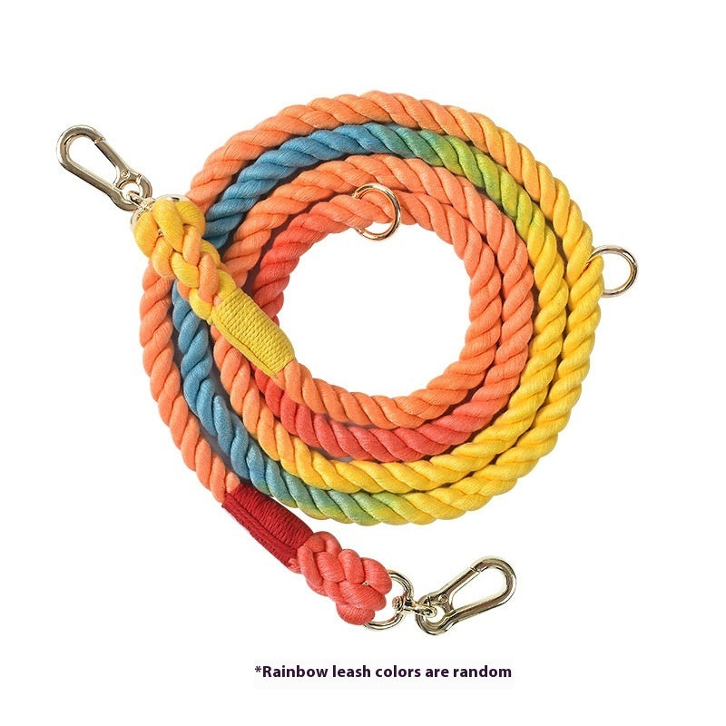 Laisse pour chien de course tissée arc-en-ciel, corde multifonctionnelle à double tête pour tenir la main