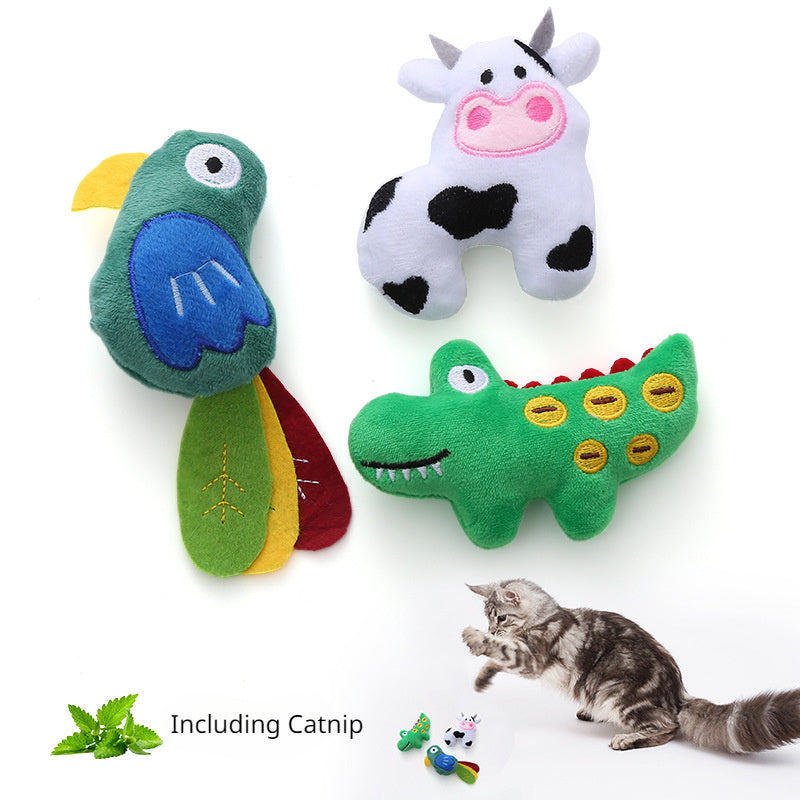 Jouet pour chat en forme de perroquet et de vache, mignon, en peluche, avec herbe à chat, jeu interactif, fournitures pour animaux de compagnie, résistant aux morsures de chat 