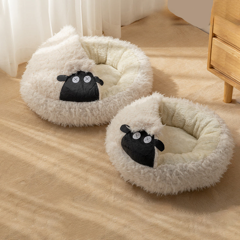 New Lamb Shape Cave Cat Bed Winter Warm Enclosed Semi-Closed Round Cat Beds