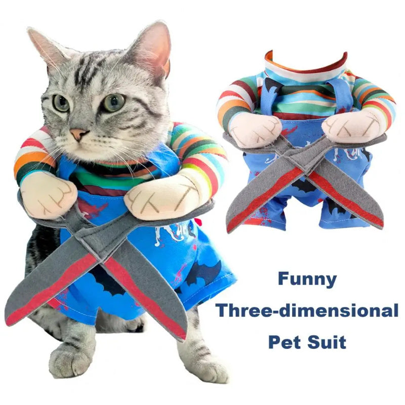 Disfraz de Halloween para mascotas, traje divertido para gato con correas ajustables, traje en forma de tijera, ropa de Navidad para Halloween para perros