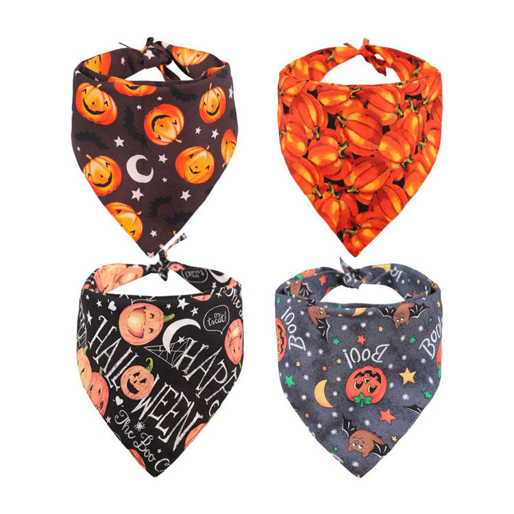 Halloween Dog Bandana Pumpkin Double-sided Triangle Scarf Accessories