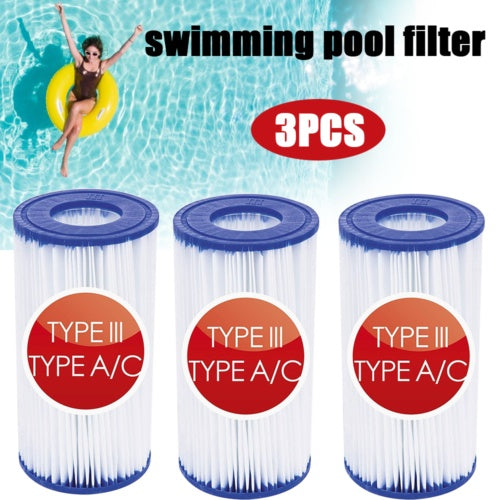 3PCS Intex Type Replacement Filter Cartridge Swimming Pool Easy Set Up