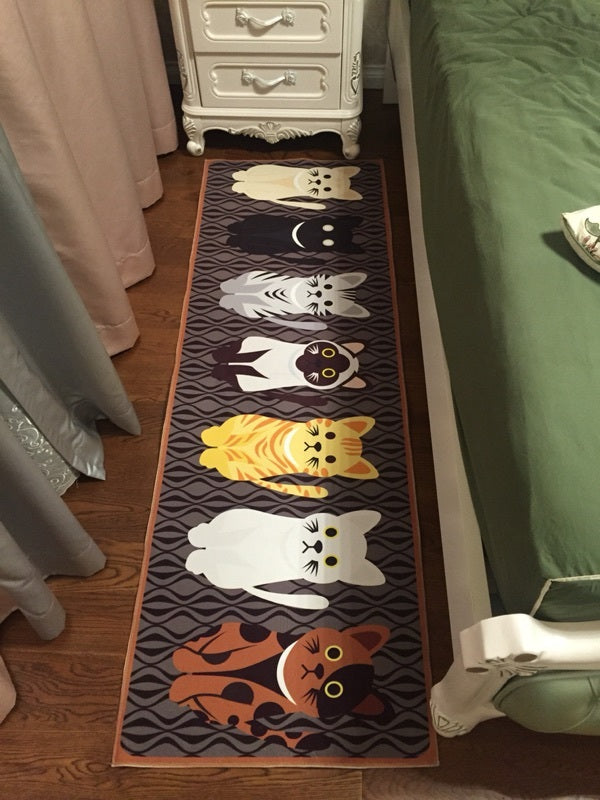 Cute Cat Kitchen Rectangular Rug Anti-slip Bedroom Bedside Bed Front Mat Pattern Ultra-thin