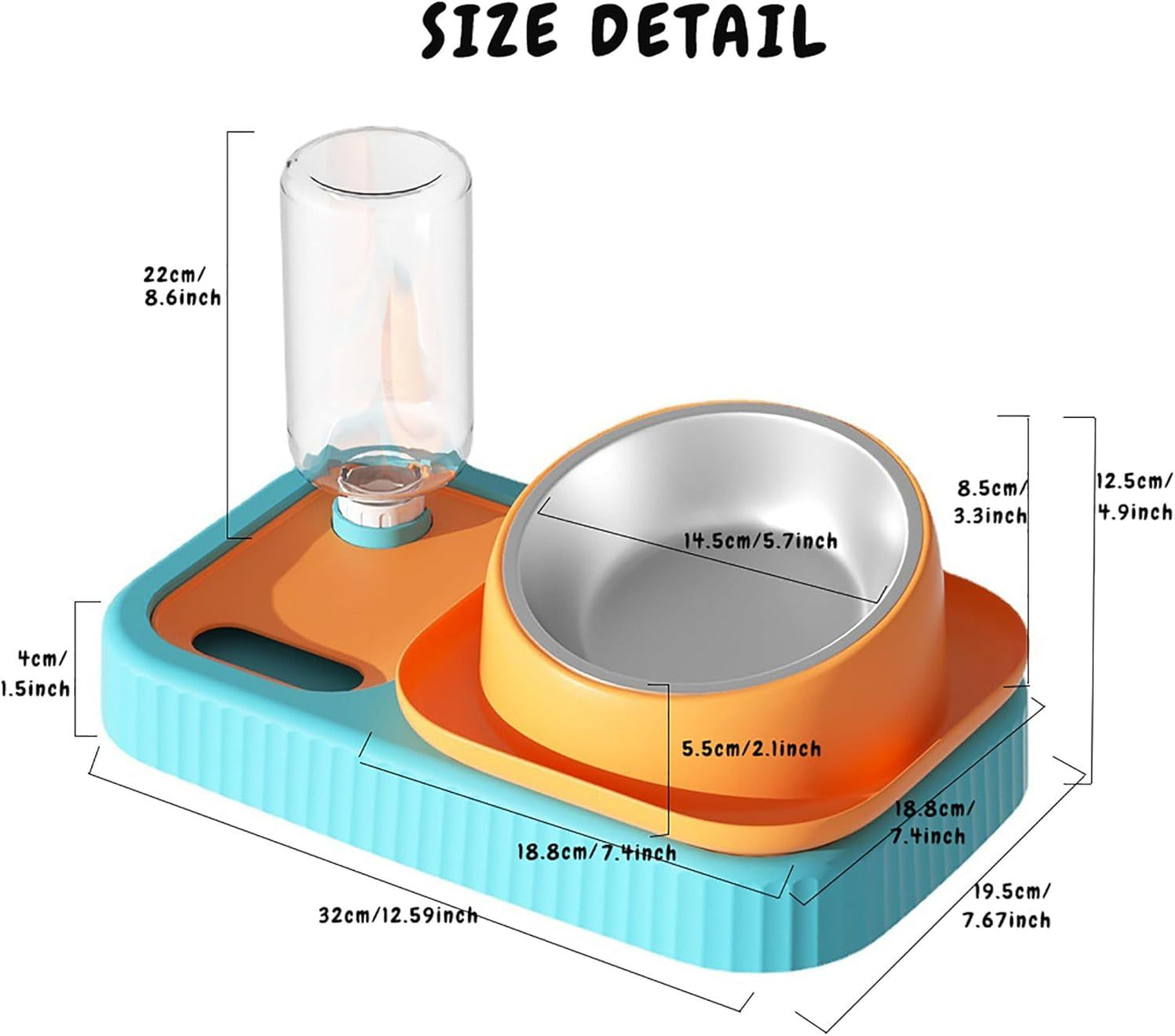 Ensemble de gamelles pour chien et chat - Double gamelle avec bouteille d'eau à gravité automatique - Mangeoire lente surélevée - Bol amovible en acier inoxydable - Distributeur surélevé anti-déversement à 15 inclinaisons