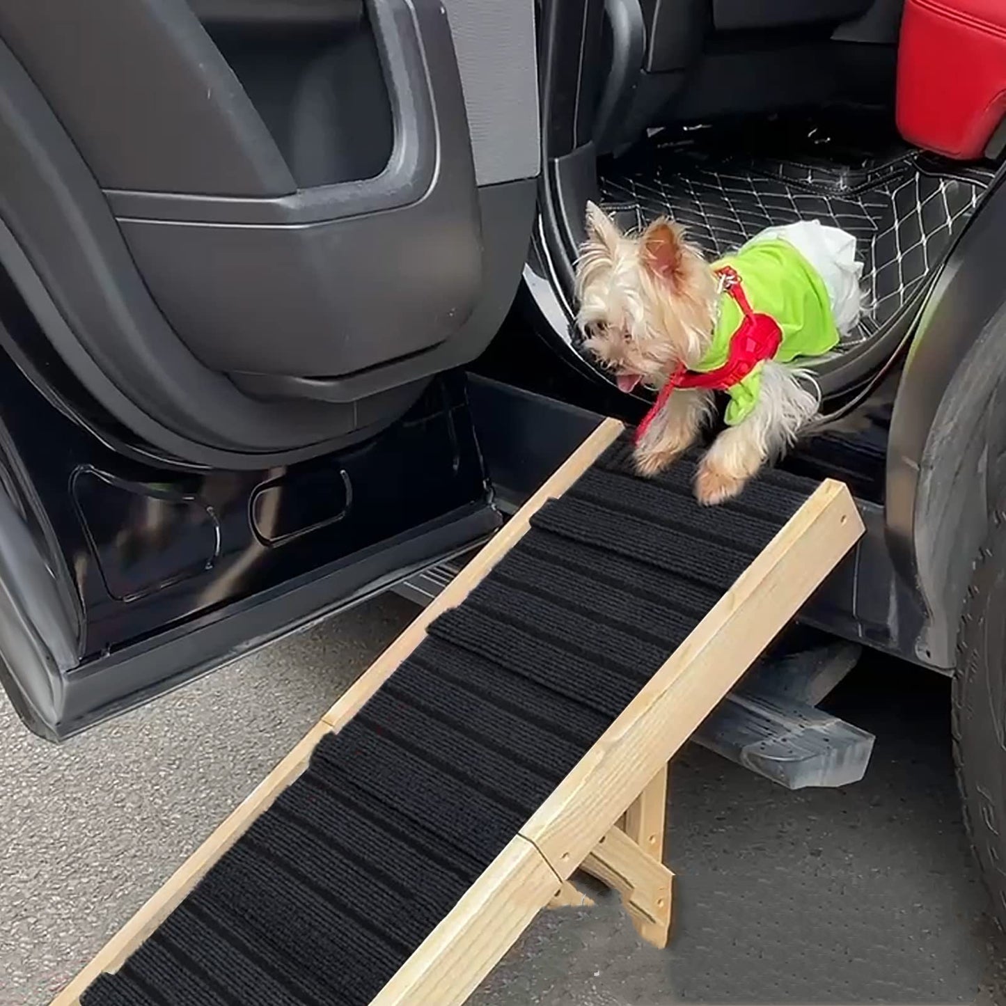 Rampa antideslizante portátil plegable de la escalera del perro del animal doméstico ajustable de madera