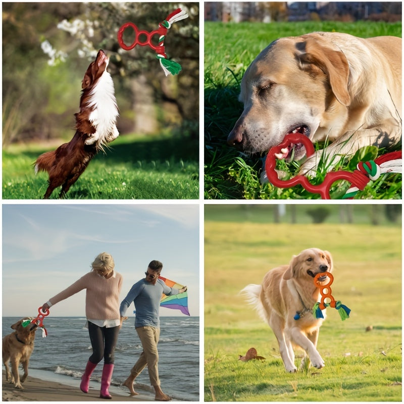 Goma de dos bucles, medio cordón, juguete para perros, anillo de goma para tirar, rechinar los dientes, resistente a las mordeduras, masticar, nudo interactivo, juguete para tirar, adiestramiento al aire libre, juguete para mascotas 