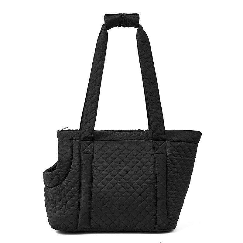 Otoño e Invierno rombo estilo coreano acolchado mascota portátil de un solo hombro bolso gato Teddy viaje bolsa portátil para mascotas