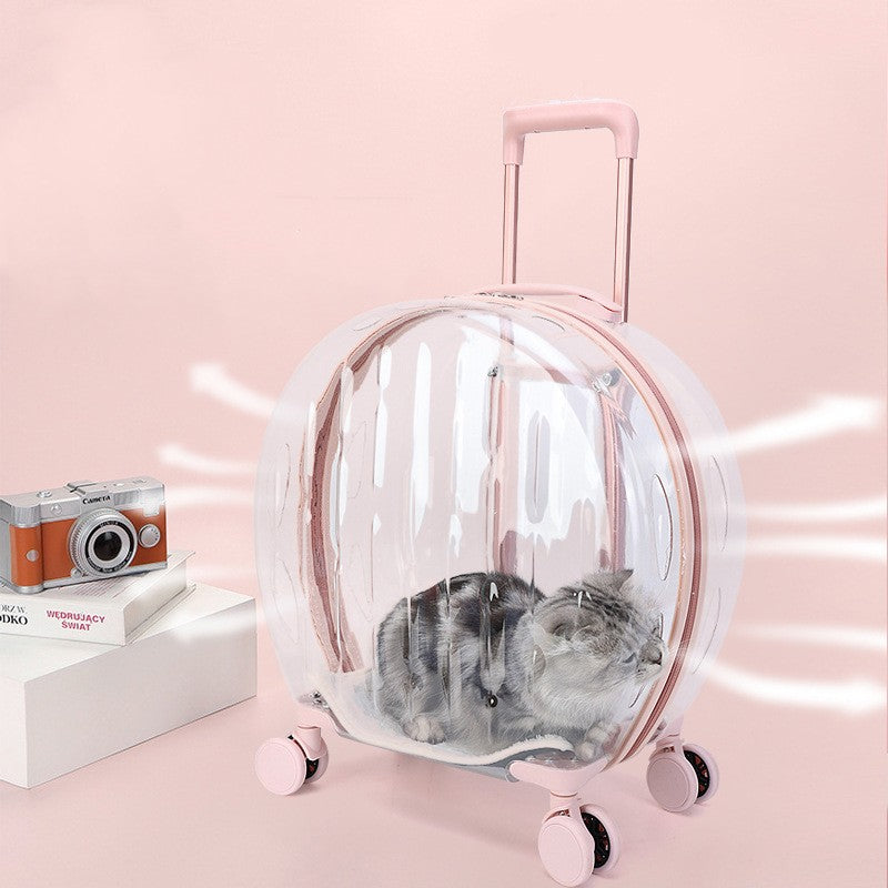 Bolsa transparente portátil para gatos con maleta con ruedas