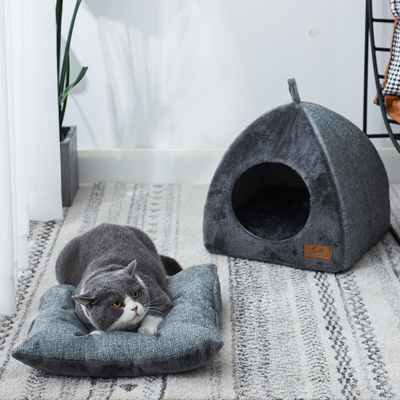 Cama para gatos triangular cerrada, cálida y gruesa