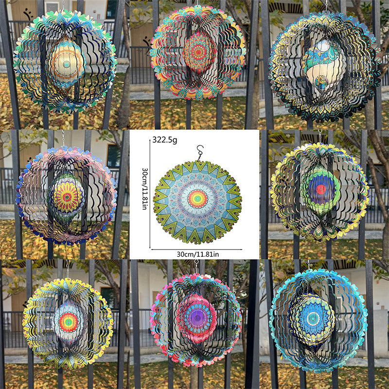 3D Rotating Wind Chimes Mandala Outdoor Garden Stainless Steel Decoration