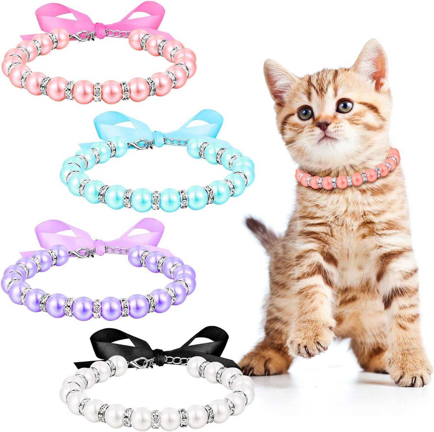 Diamond Dog Pearls Necklace Jewelry For Small Dogs Puppy - Bling Rhinestones Cat Wedding Collar Yorkie Girl Clothes Costume Outfits Accessories