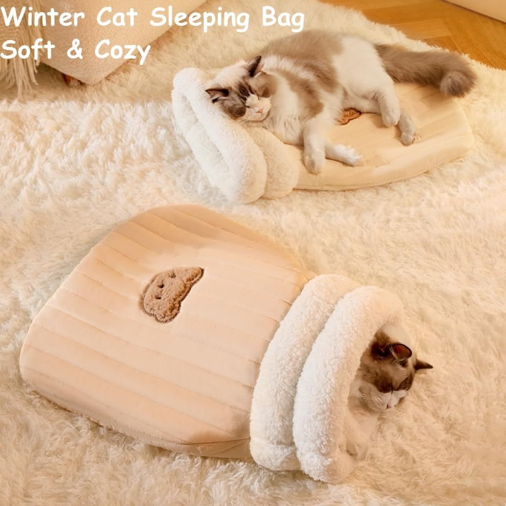 Cat Sleeping Bag For Indoor Cats Cozy Winter Cat Sleeping Bag Soft Plush Cat Sack Self Warm Cat Bed Cave Fluffy Cat Tunnel Cat Hideaway Calming Sleeping Bag Bed For Cats Kittens