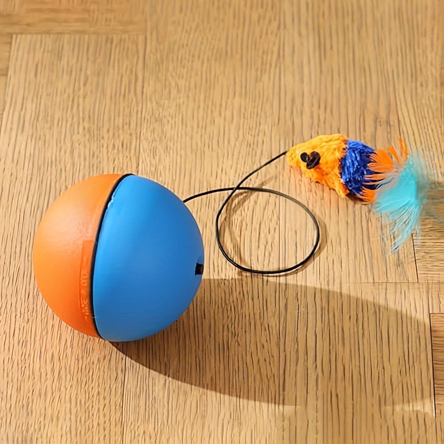 Pelota de juguete interactiva para gatos, ratón de peluche, color azul y naranja