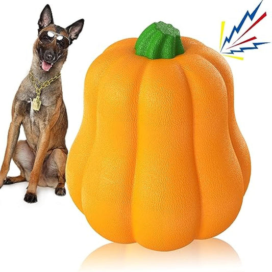 Halloween Premium Dog Toy - Yellow Pumpkin Thrower With Drawstring For Squeaky Fun