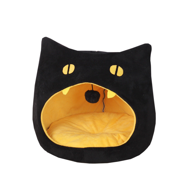 Cama suave y cálida para gatos, diseño con forma de gato, caseta para mascotas, cama acogedora para perros pequeños, canasta para gatitos para decoración de Halloween