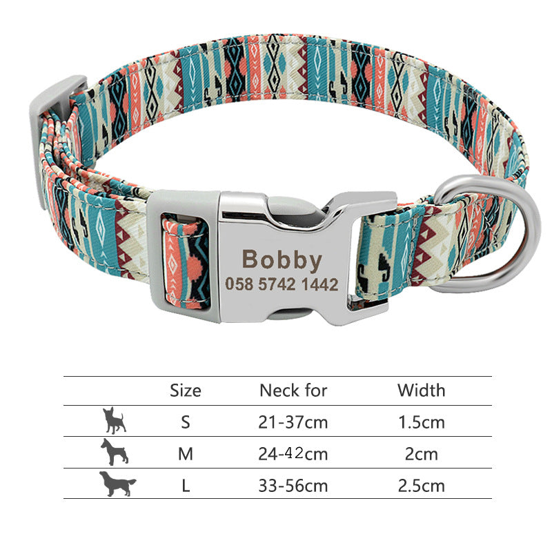 Collar de perro de nailon ajustable, identificación personalizada para perros y gatos