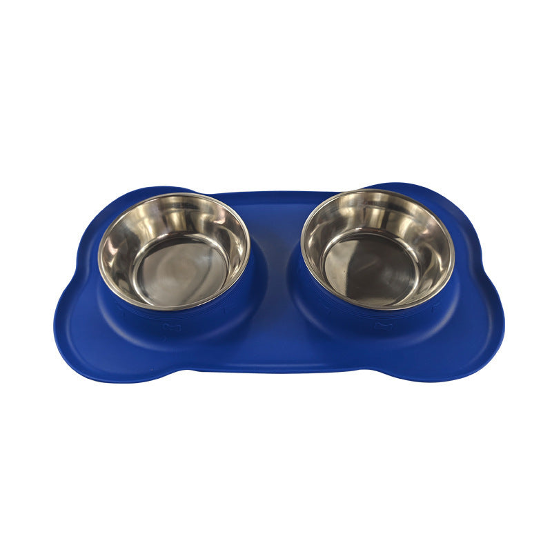 Grand bol en silicone pour animaux de compagnie Double bol pour chien en acier inoxydable