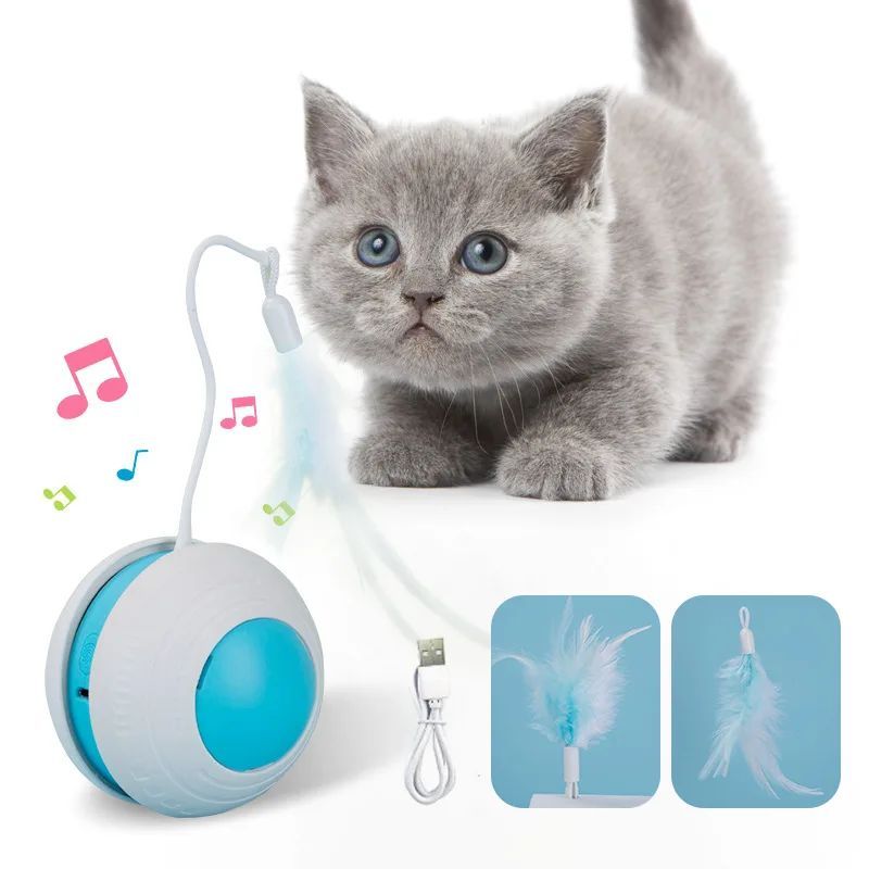 Jouet électrique pour animaux de compagnie, balle à plumes, bâton pour chat, mouvement irrégulier, balle à gratter pour chat 