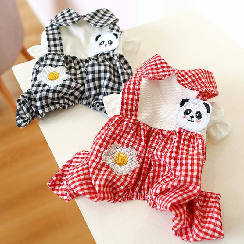 Autumn And Winter Teddy Bichon Small And Medium-sized Dogs Four-legged Pet Clothing Plaid Poached Egg Panda Overalls