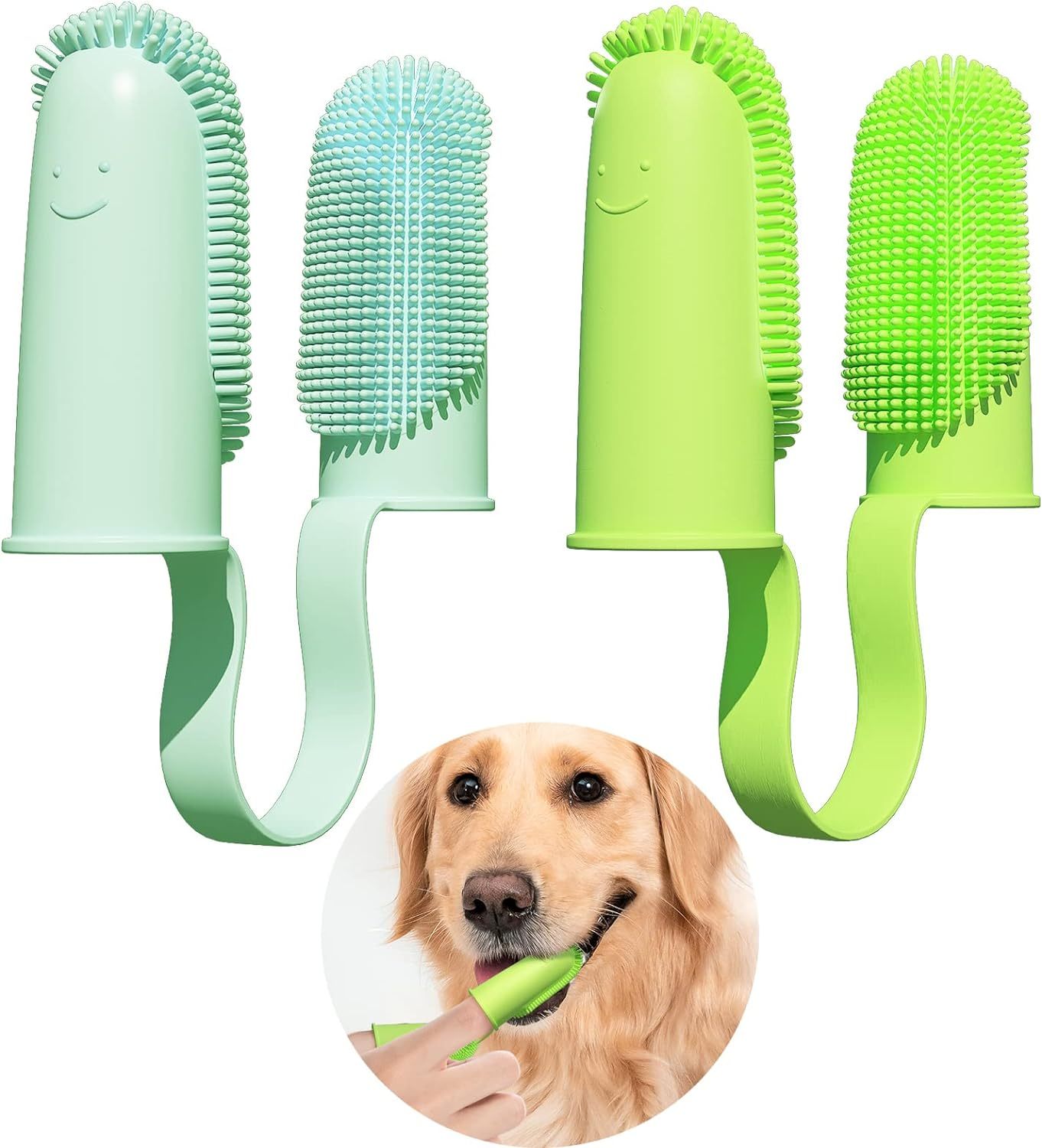 Brosse à Dents pour Chien Kit de Brosse à Dents à Doigts 135 Poils Surround pour Un Nettoyage Facile des Dents Brosse à Dents à Double Doigt Soins Dentaires pour Chiots Chats et Petits Animaux de Compagnie