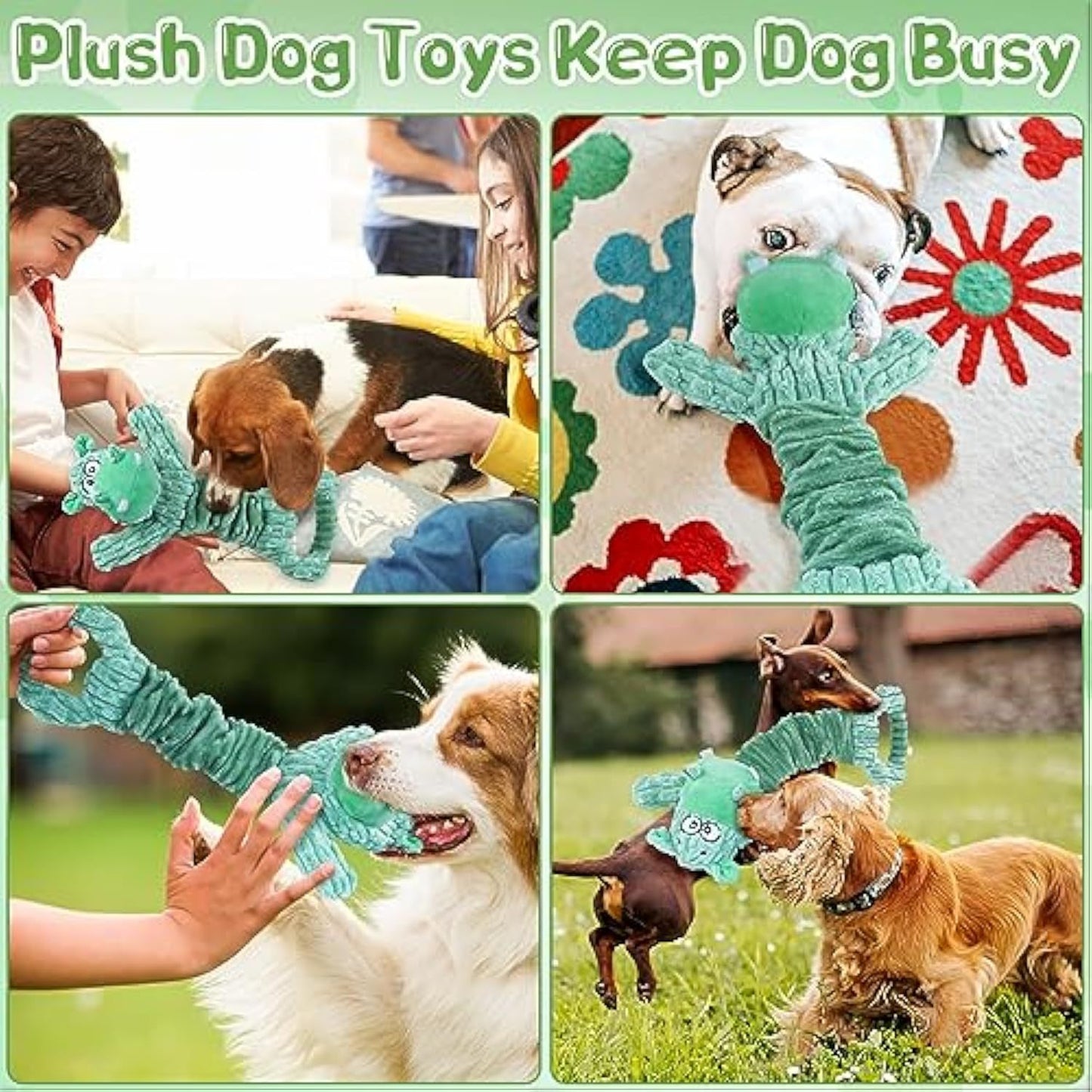 Juguetes grandes para perros que chirrían, juguetes de peluche para perros con tela suave para mascotas pequeñas, medianas y grandes, juguetes para perros de tira y afloja para jugar en interiores