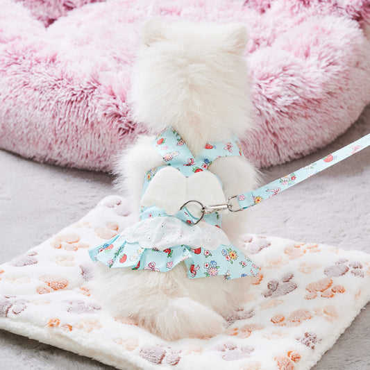 Dog Harness Dress With Leash Set Cute Puppy Dresses With Angel Wings Fashion Outfit Clothing Chihuahua Clothes Pet Harness Set