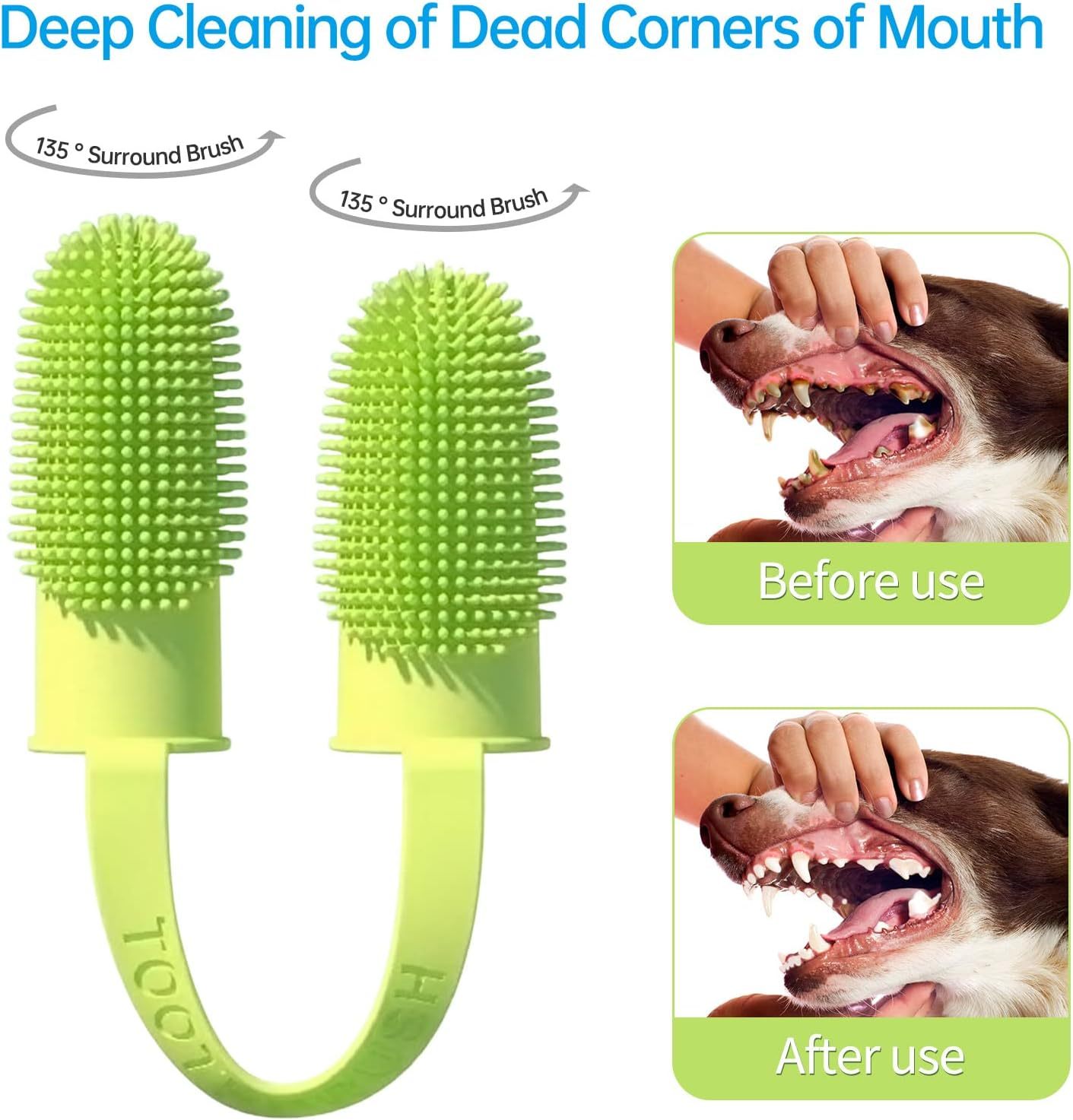 Brosse à Dents pour Chien Kit de Brosse à Dents à Doigts 135 Poils Surround pour Un Nettoyage Facile des Dents Brosse à Dents à Double Doigt Soins Dentaires pour Chiots Chats et Petits Animaux de Compagnie