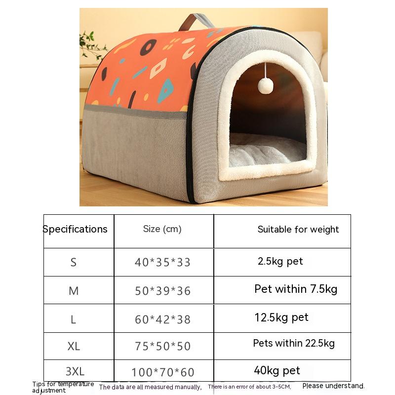 Chenil chaud semi-fermé amovible et lavable à motif géométrique bicolore