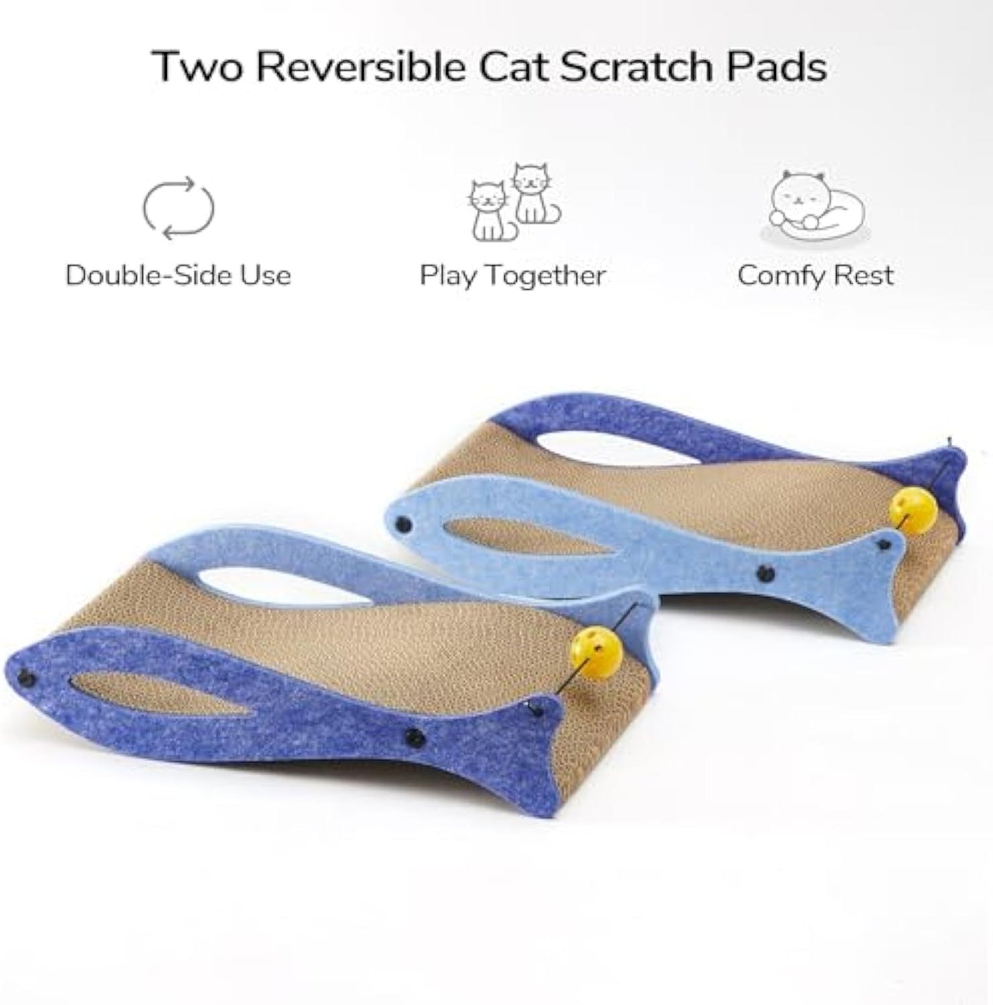 Rascador para gatos con forma de pez, almohadillas para rascar para gatos, rascador de cartón para gatos, rascador duradero para gatos con pelota de juguete para gatos de interior