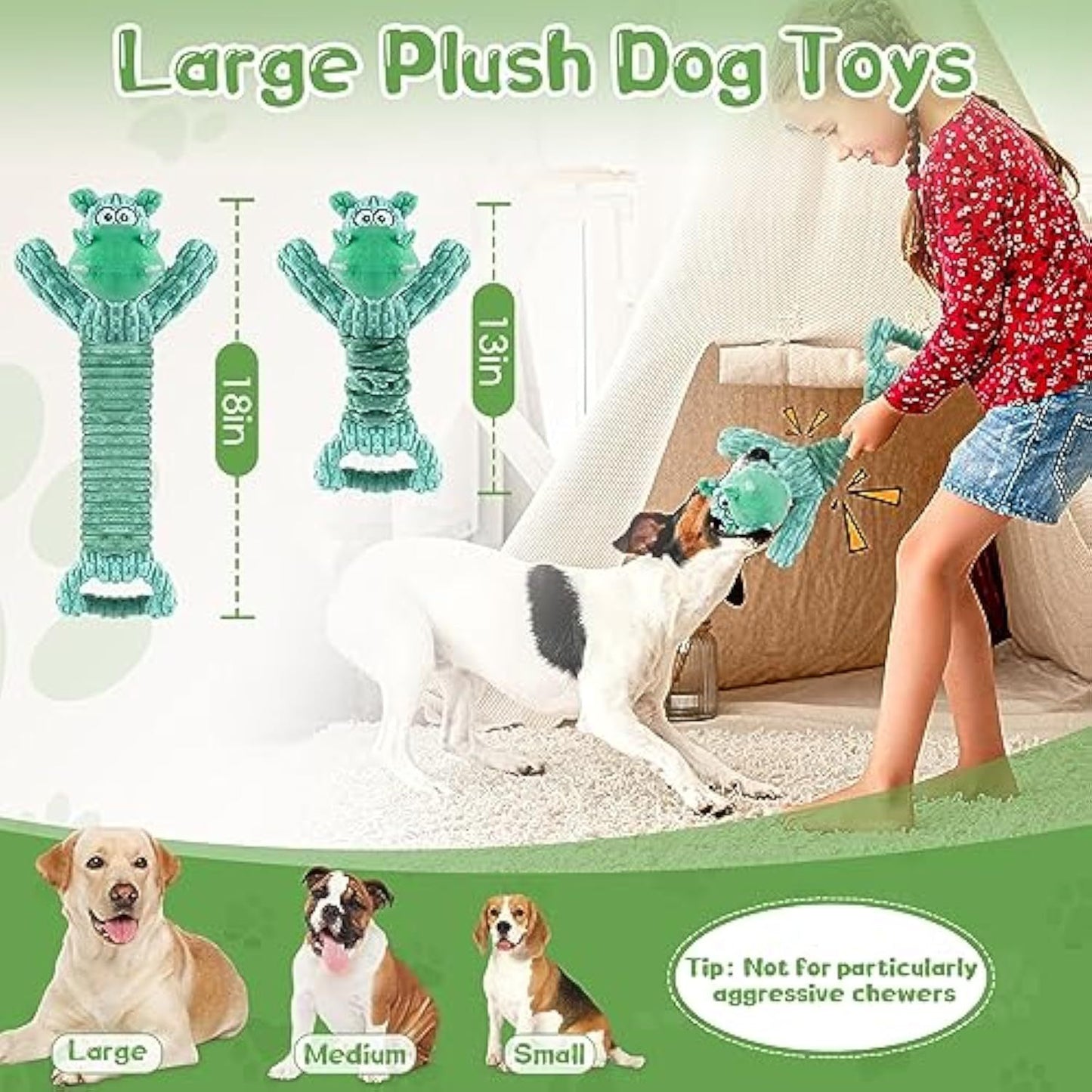 Juguetes grandes para perros que chirrían, juguetes de peluche para perros con tela suave para mascotas pequeñas, medianas y grandes, juguetes para perros de tira y afloja para jugar en interiores