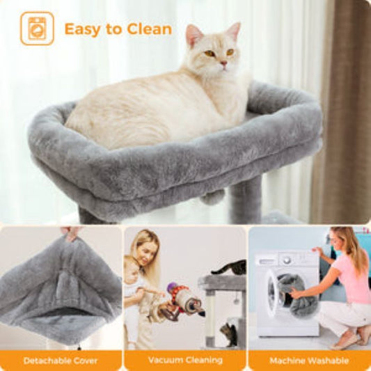 56.3-inch High Indoor Cat Tree, Multi-level Cat Tower With Oversized Hammock, Scratch Column Covered With Sisal, Comfortable Apartment And Top-notch Bass Gray, Color Gray