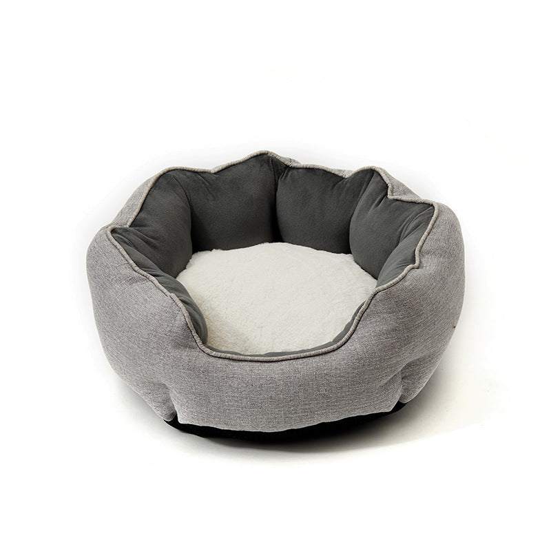 Lit pour animaux de compagnie Lit d'hiver chaud Lit pour chien et chat Design en laine douce Nid pour animaux de compagnie avec tapis amovibles Forme octogonale Niche pour chat et chien Canapé-lit