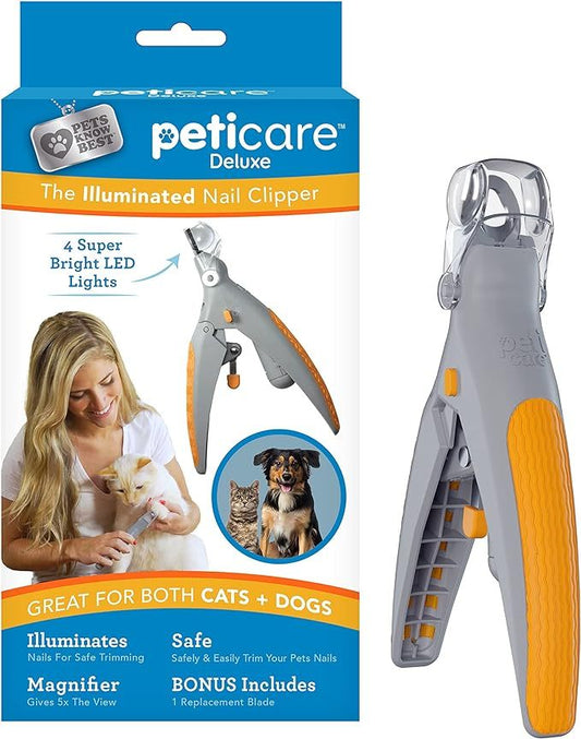 Allstar Innovations PetiCare Coupe-ongles pour animaux de compagnie à lumière LED - Idéal pour couper les ongles et les griffes des chats et des chiens, grossissement 5X qui sert également de piège à ongles, clip rapide, lames en acier