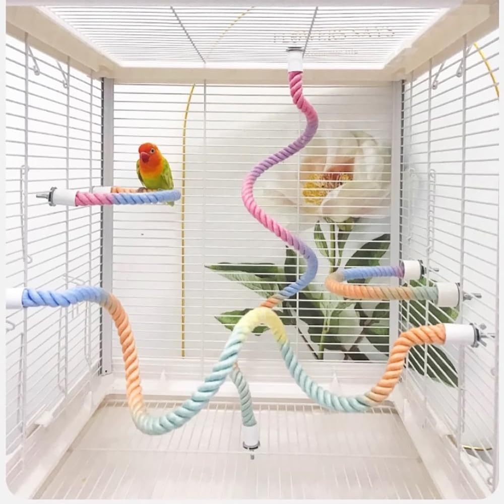 Gradient Colorful Bird Rope Perch Stand For Bird Cages Bendable Climbing Rope Cage Accessory Toy For Cockatiel Parakeet Sugar Glider