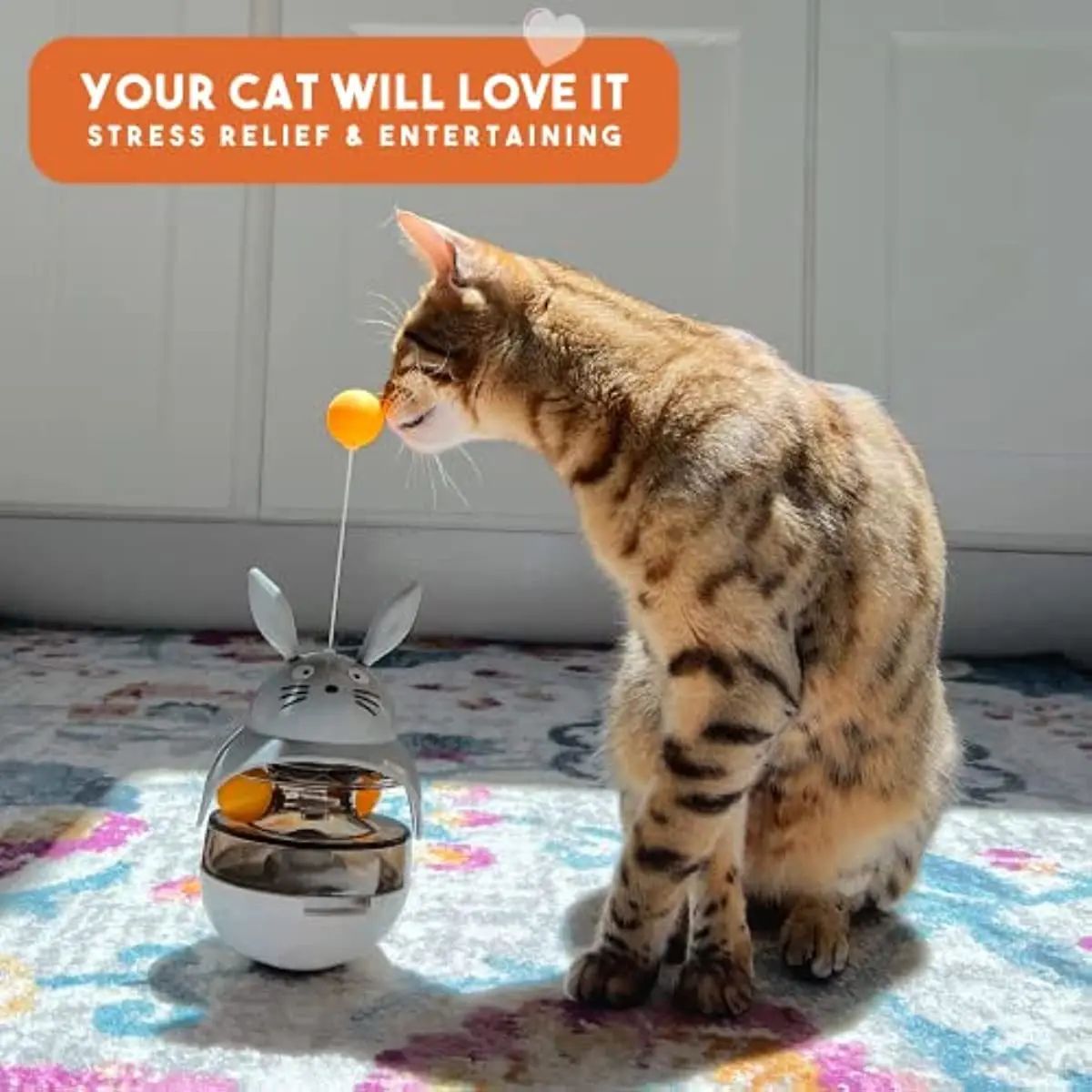 Interactive Cat Feeder Toy Treat Dispenser Exercise Toys Feeding Food Toy Dispenser Car Indoors- Sounding Bell Cat Tower