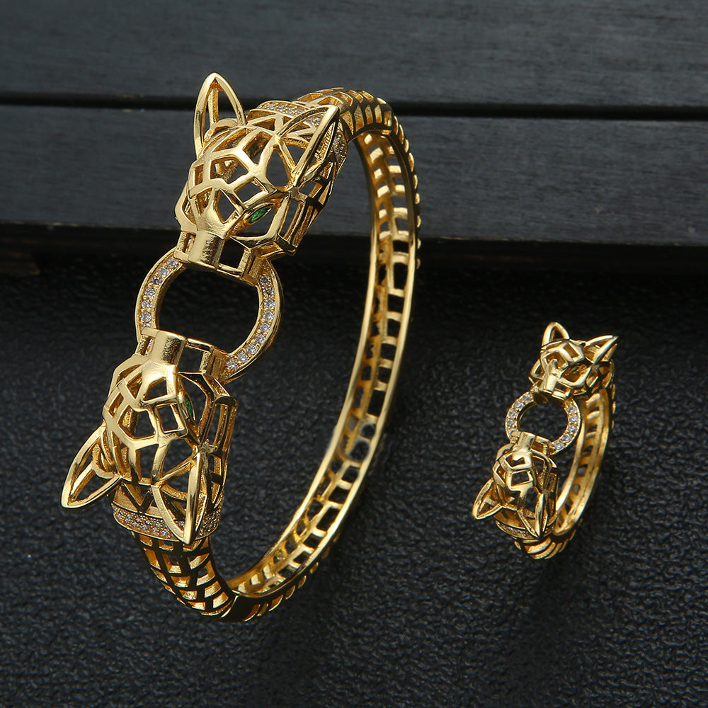 Anillo para morder cabeza de animal, pulsera con circonitas insertadas, anillo de animal