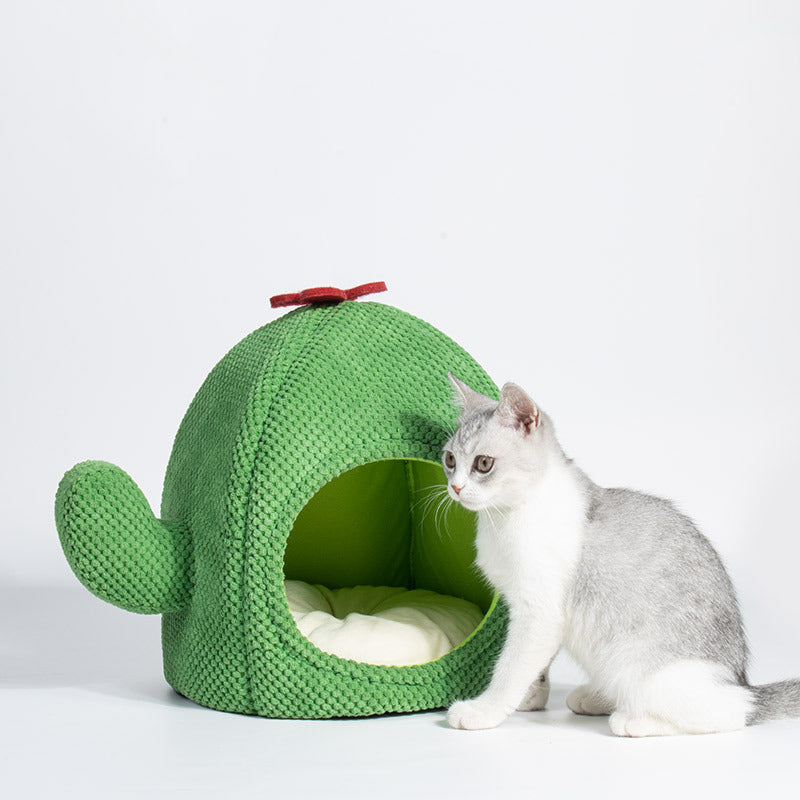 Cama para gatos con forma de cactus, cálida y cerrada, nido para perros y gatitos, cómoda alfombra para dormir profundamente, tienda de campaña para mascotas, cueva acogedora, suministros para mascotas de interior 