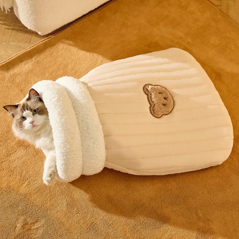 Cat Sleeping Bag For Indoor Cats Cozy Winter Cat Sleeping Bag Soft Plush Cat Sack Self Warm Cat Bed Cave Fluffy Cat Tunnel Cat Hideaway Calming Sleeping Bag Bed For Cats Kittens