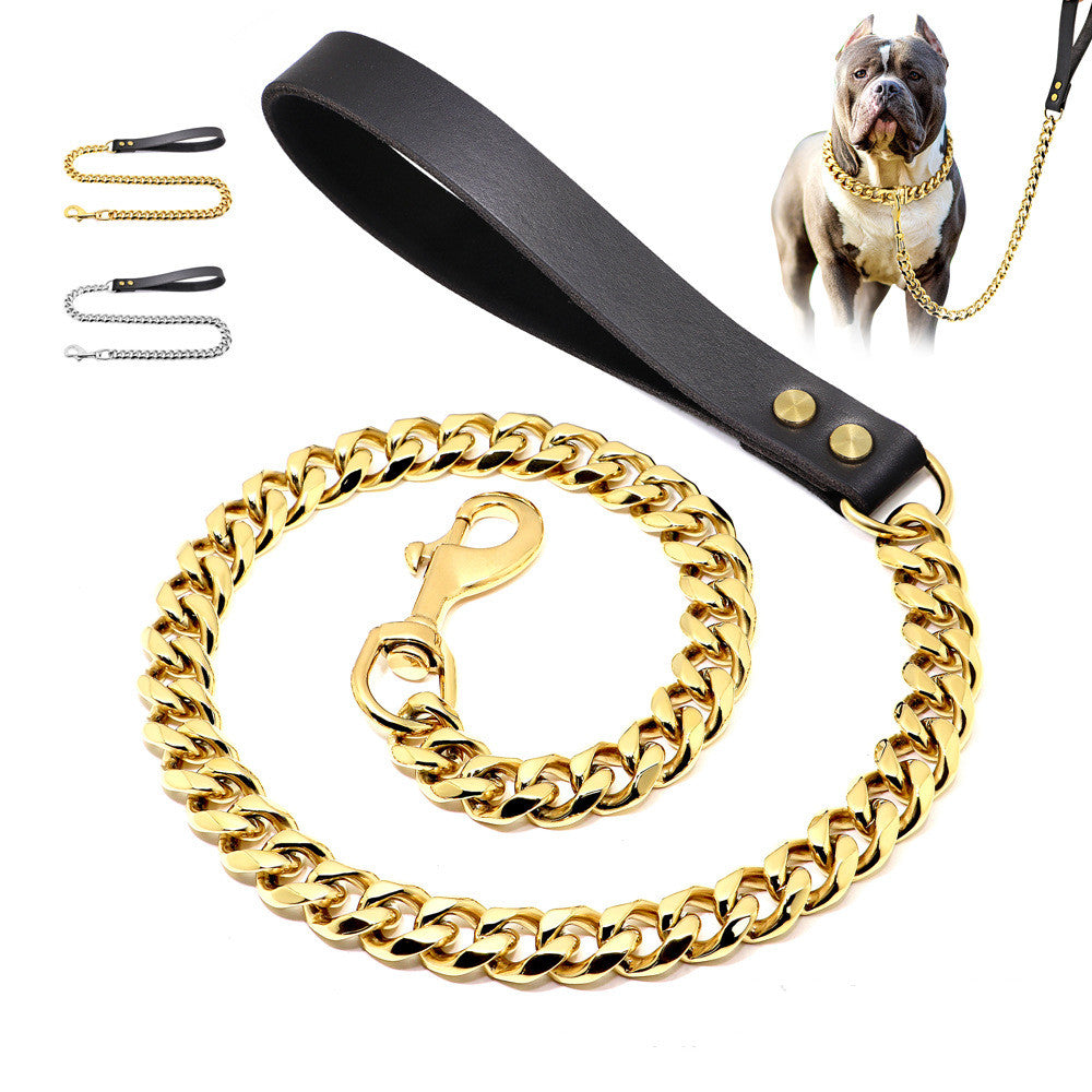 19mm Stainless Steel Golden Pet Dog Titanium Steel Leash