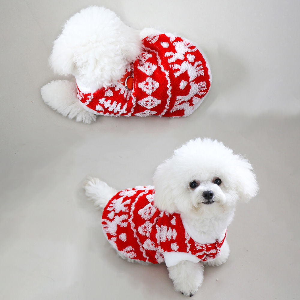 Autumn And Winter New Products Christmas Cat And Dog Clothes Plush Hoodie Clothes With Traction Rope Buckle Teddy Bear Small Dog