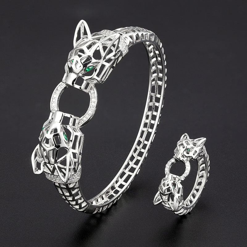 Anneau de morsure de tête d'animal, Bracelet en Zircon incrusté, anneau d'animal